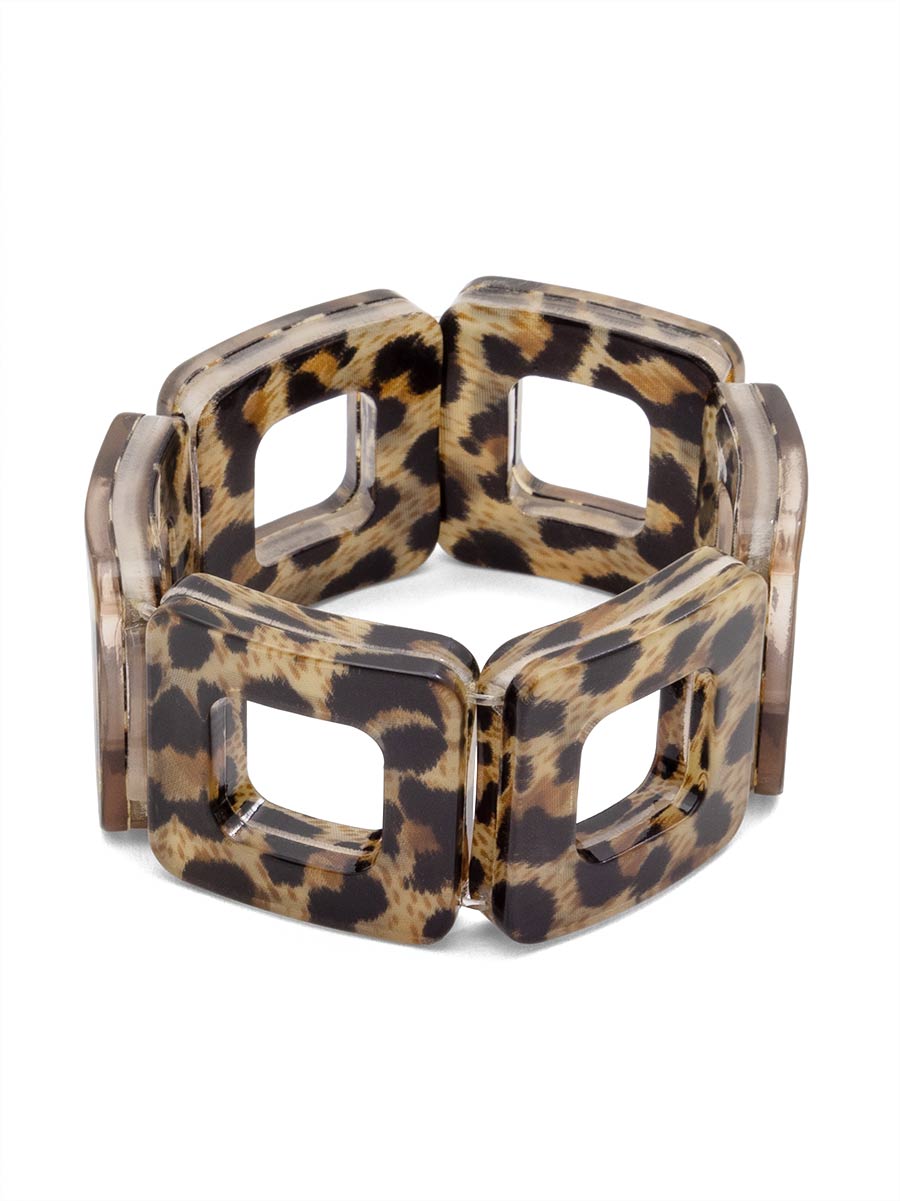 Resin Leopard Stretch Block Bracelet