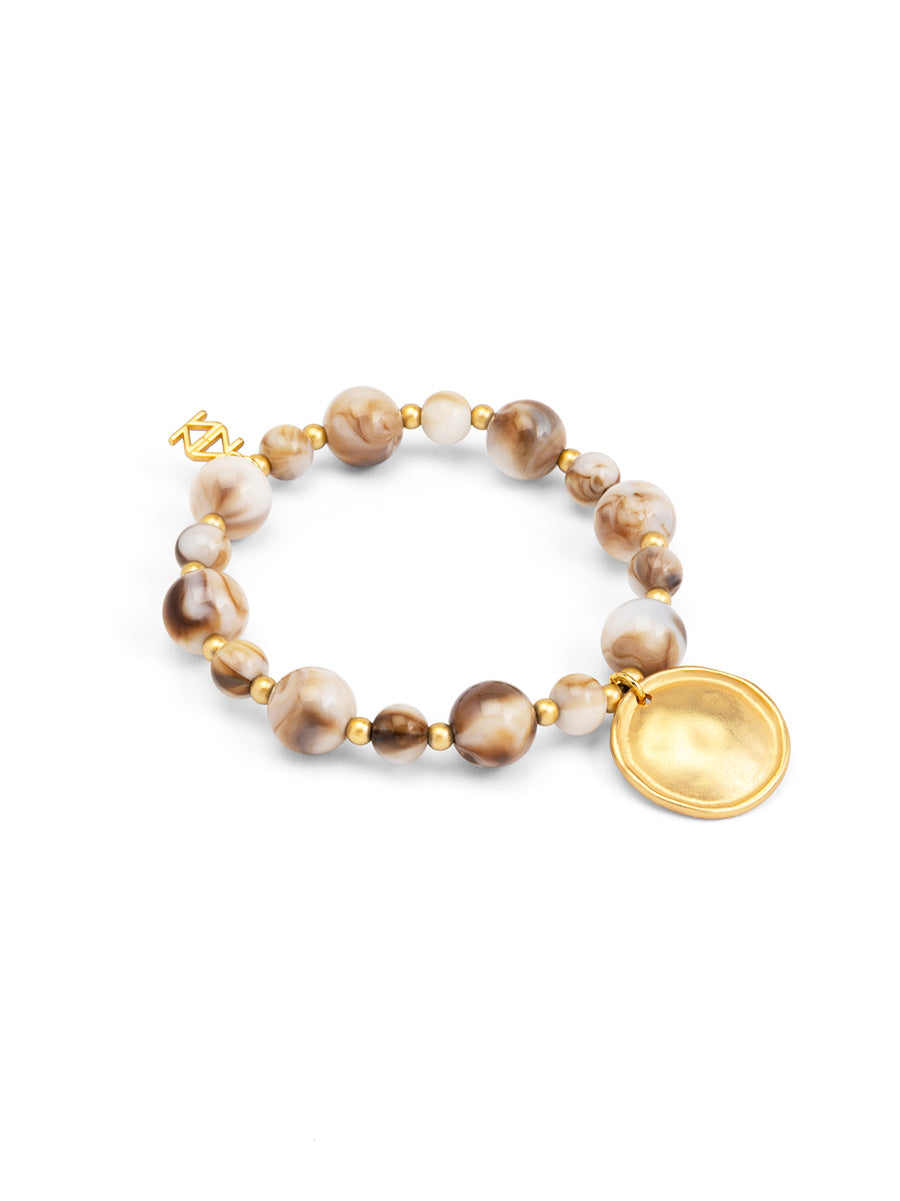 Maren Marbled Beige Beaded Stretch Bracelet
