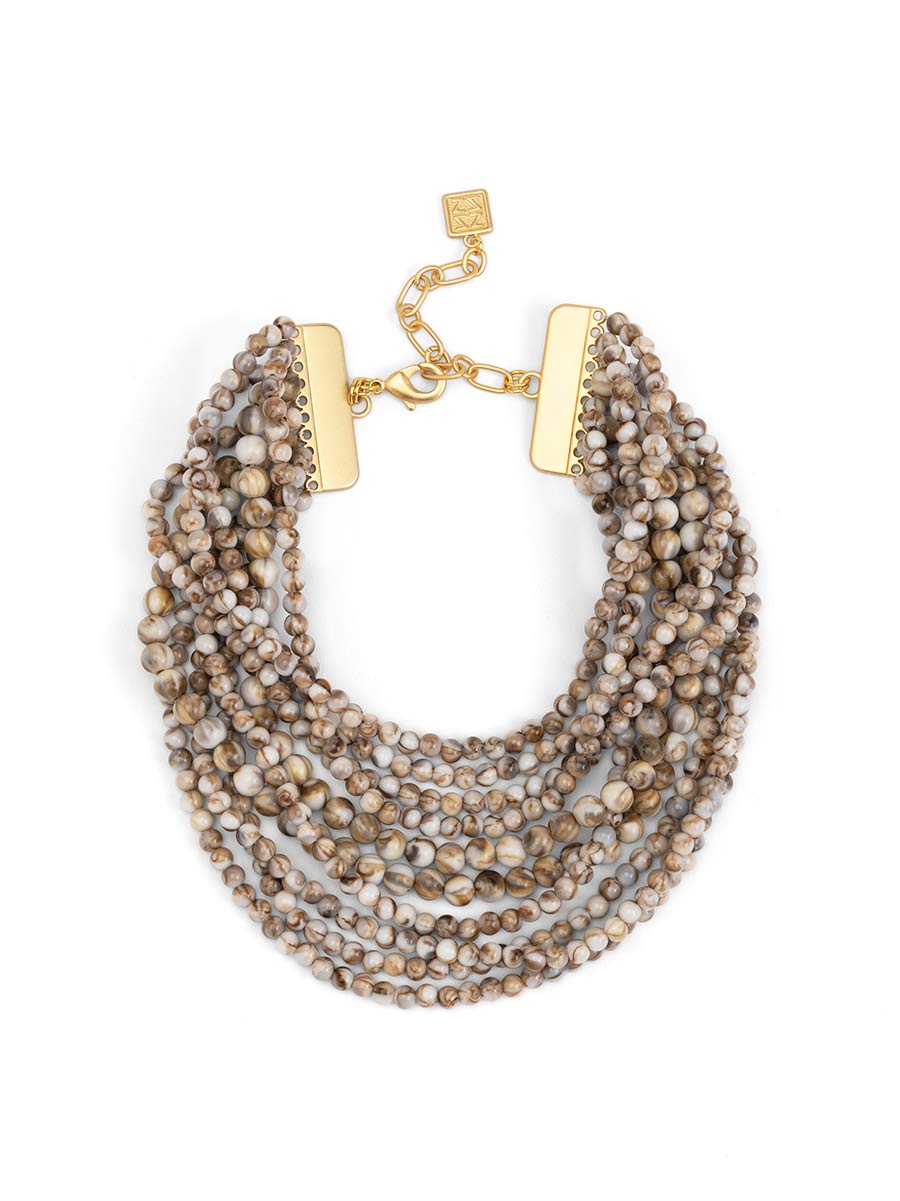 Gabriella Marbled Beige Layered Beaded Necklace