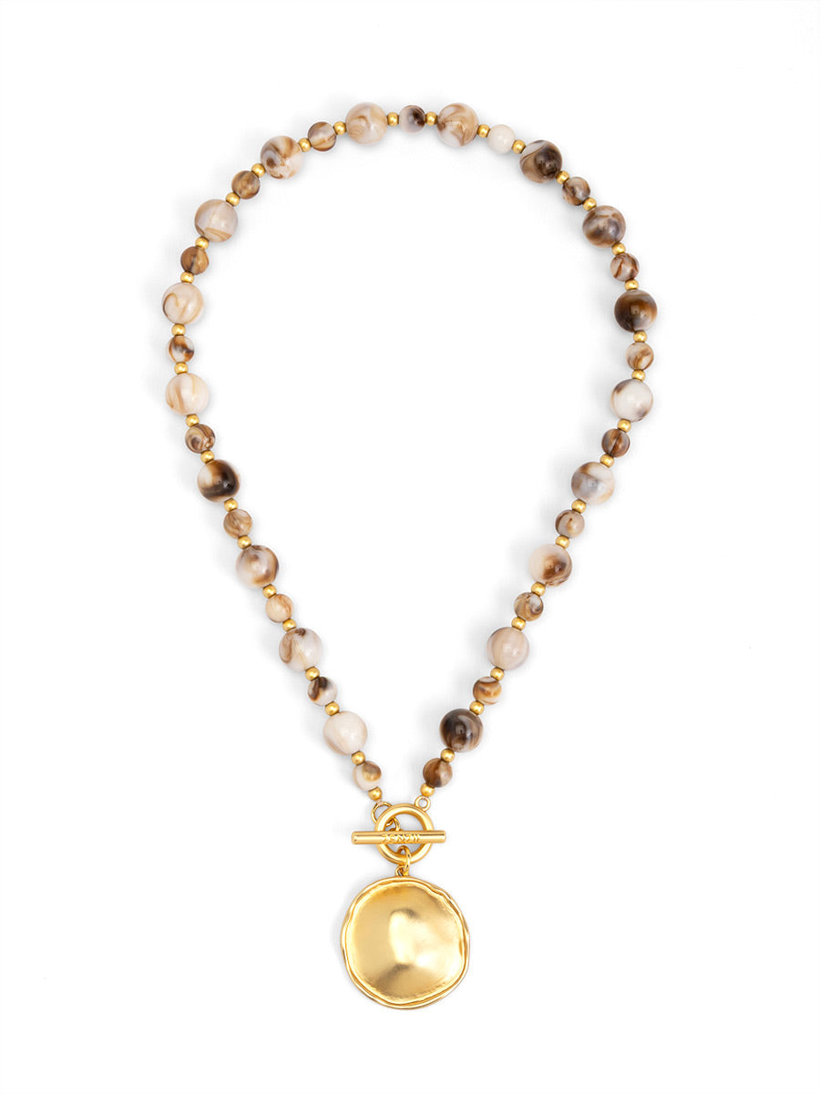 Maren Marbled Beige Beaded Toggle Short Necklace
