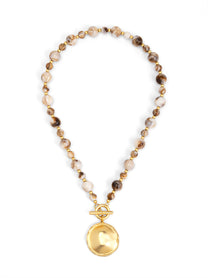 Maren Marbled Beige Beaded Toggle Short Necklace
