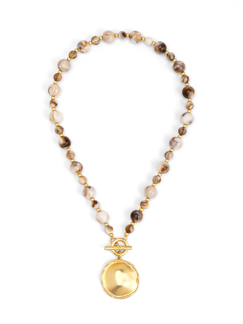 Maren Marbled Beige Beaded Toggle Short Necklace