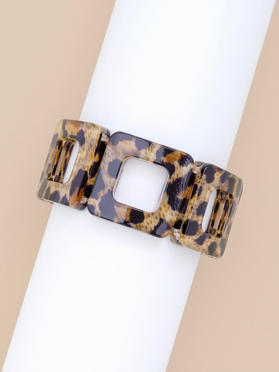 Resin Leopard Stretch Block Bracelet
