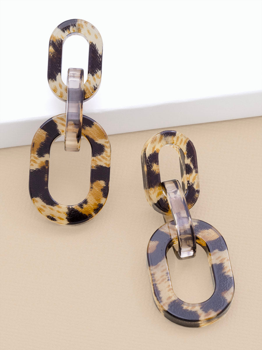 Resin Leopard Link Drop Earring
