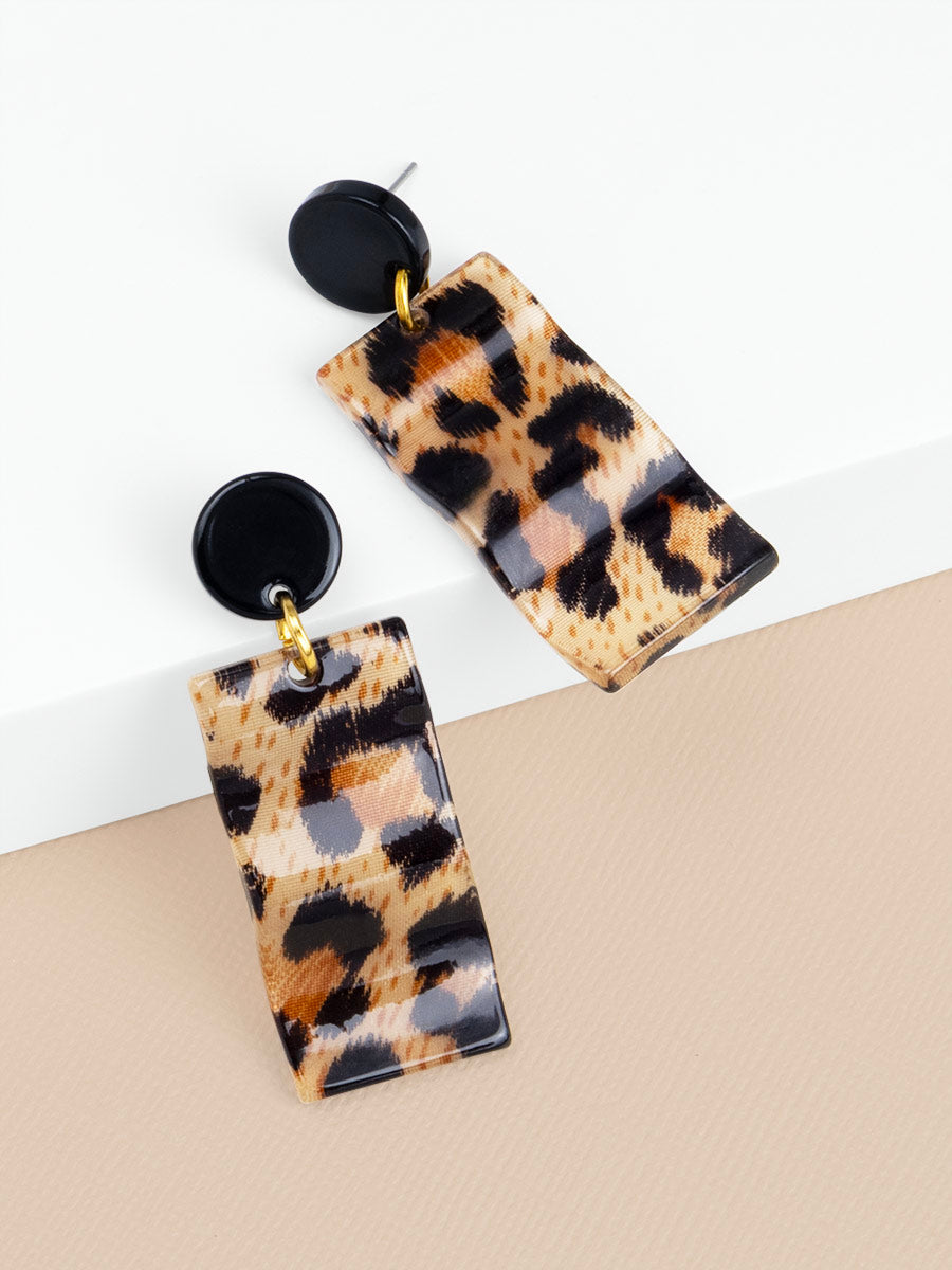 Mara Leopard Rectangle Earring