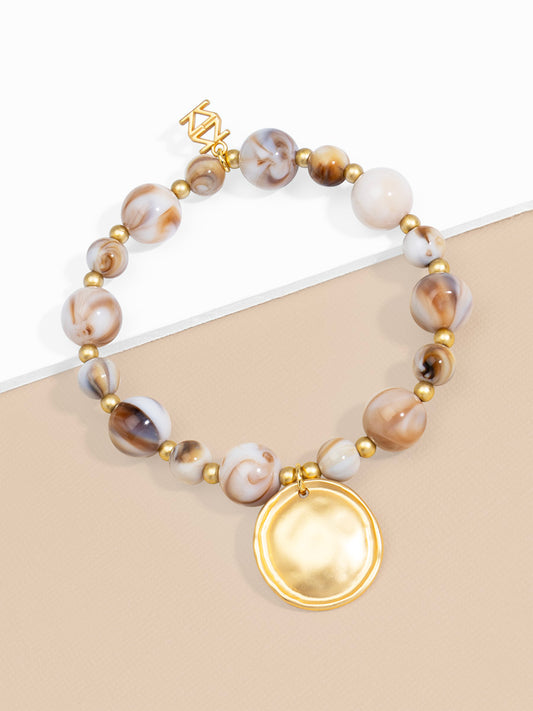 Maren Marbled Beige Beaded Stretch Bracelet