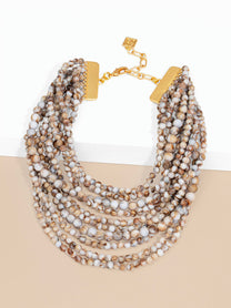 Gabriella Marbled Beige Layered Beaded Necklace