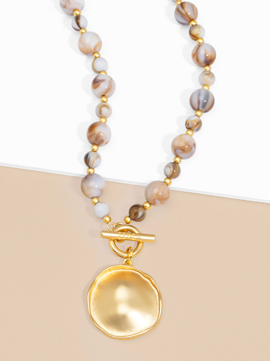 Maren Marbled Beige Beaded Toggle Short Necklace