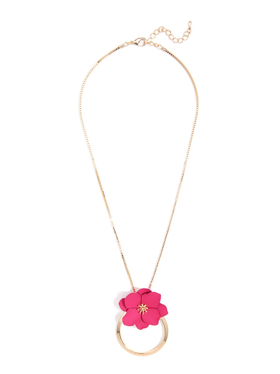 Flower and Ring Pendant Necklace