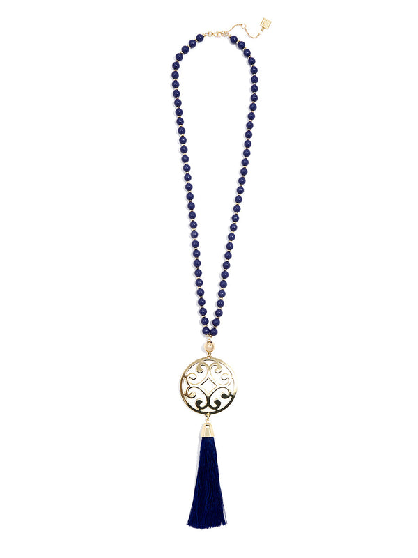 Circle Scroll Metal Pendant Necklace with Tassel