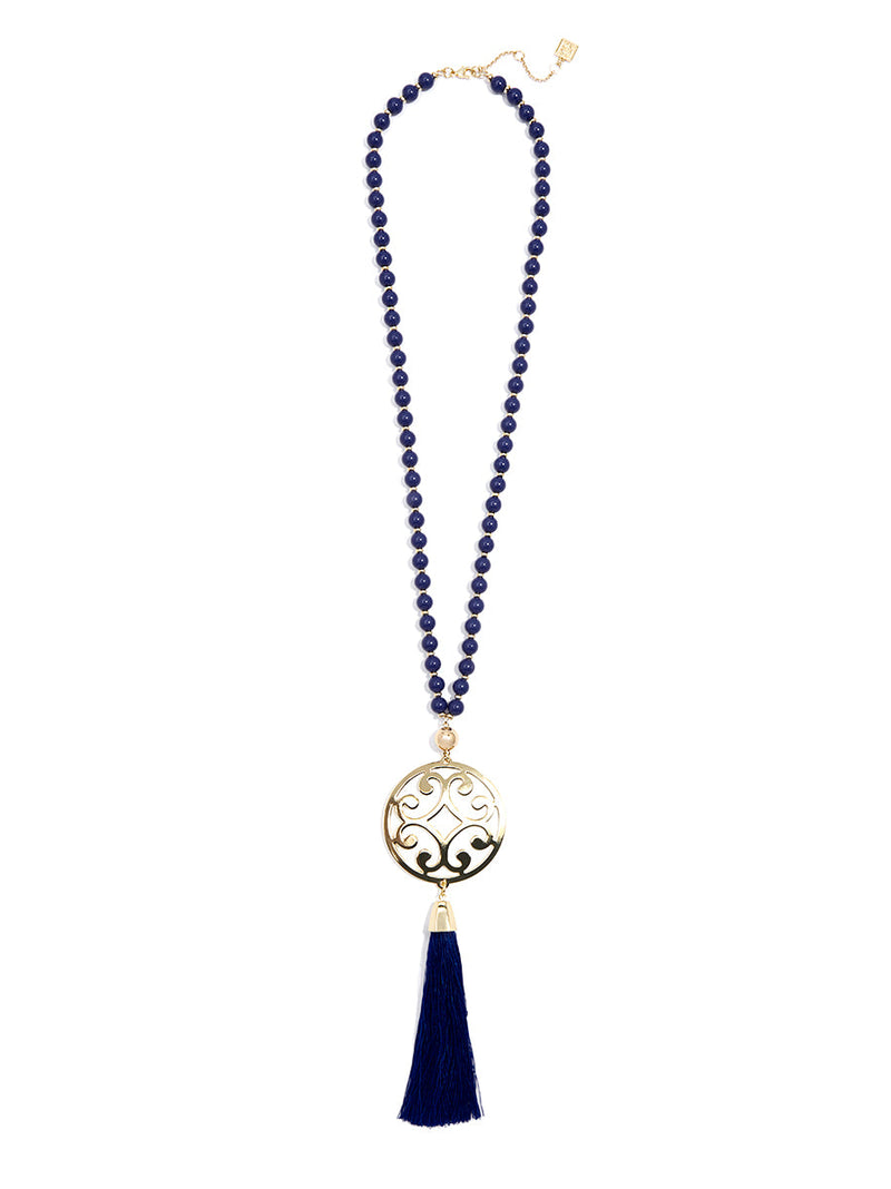 Circle Scroll Metal Pendant Necklace with Tassel