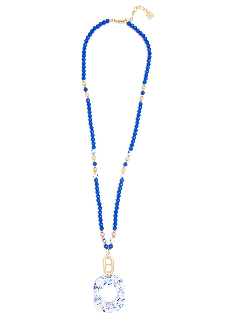 Blue Marbled Acetate Pendant Necklace