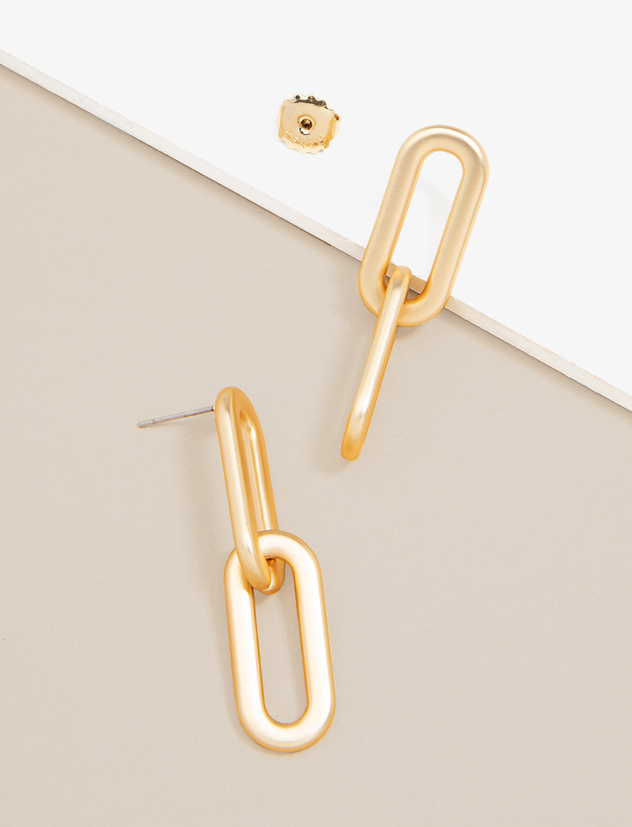Francie Gold Matte Metal Link Drop Earrings | Fashion ZENZII Jewelry