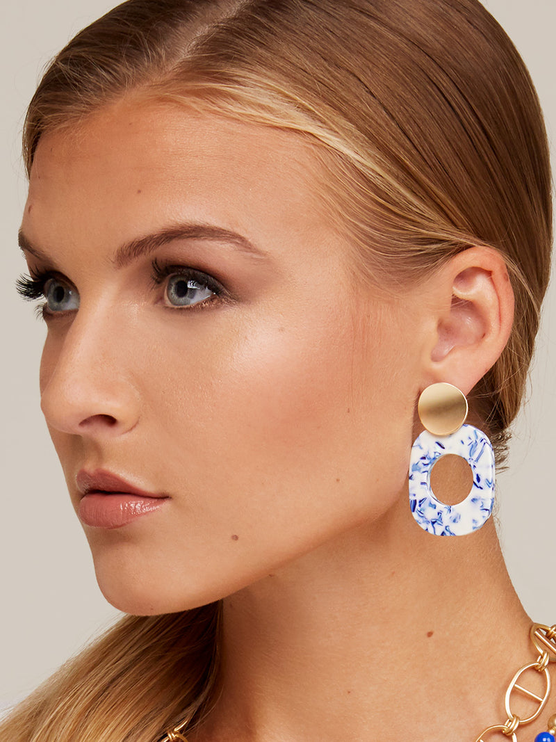 Blue Marbled Acetate Drop Earring