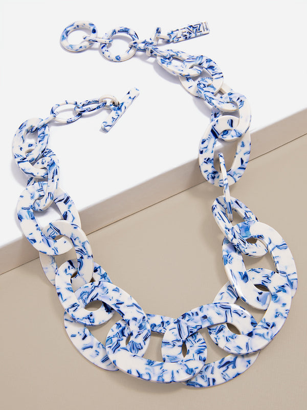 Blue Marbled Link Collar Necklace
